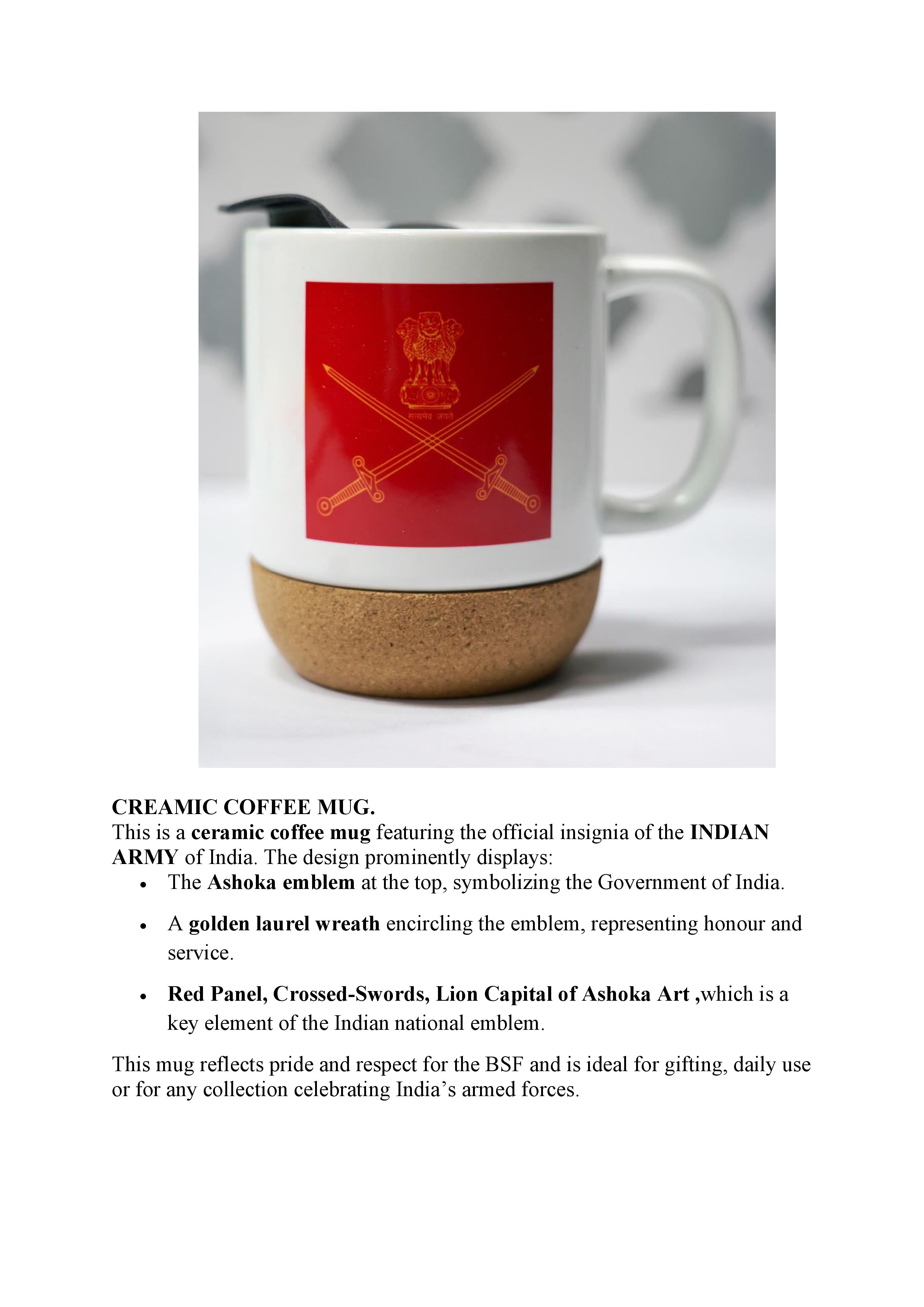 Indian Army Cork Bottom Coffee Mug